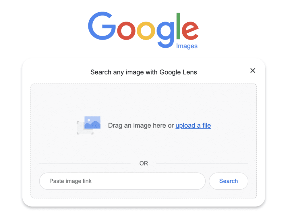 Google image search bar where you can input an image and get search results
