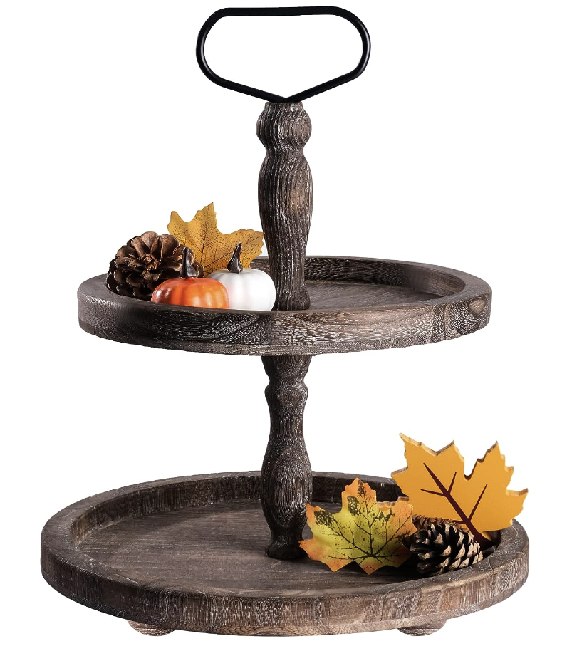 wooden two-tiered tray